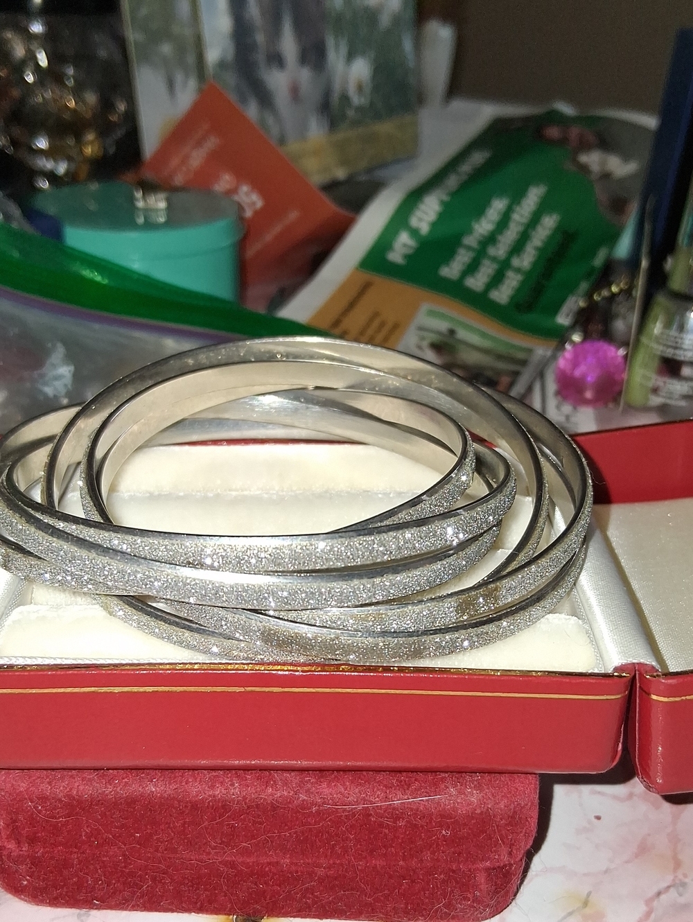 Source Unknown Silver Glitter Stackable Bangle Bracelets - Women Jewelry